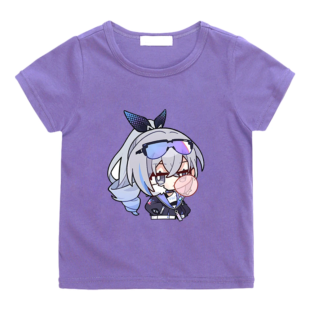 Honkai Star Rail Silver Wolf T-shirt 100% Cotton Tee Boys and Girls Short Sleeve Summer Tee-shirt Kawaii Cartoon Casual Tshirts