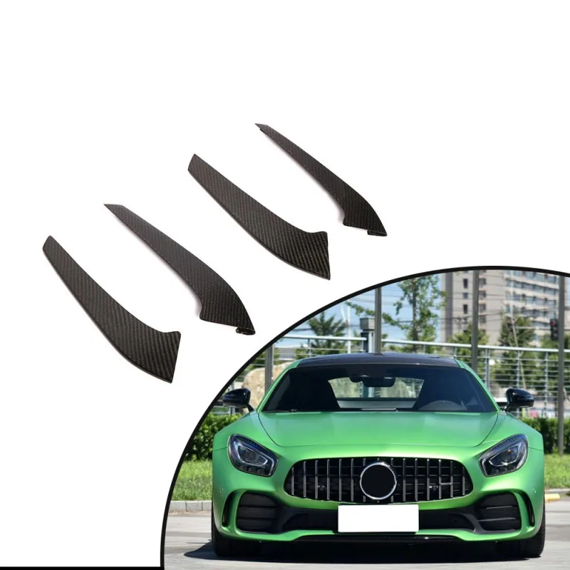 For 2016 - 2018 Mercedes Benz AMG GT R Carbon Fiber Front Bumper Fins Canards Splitter