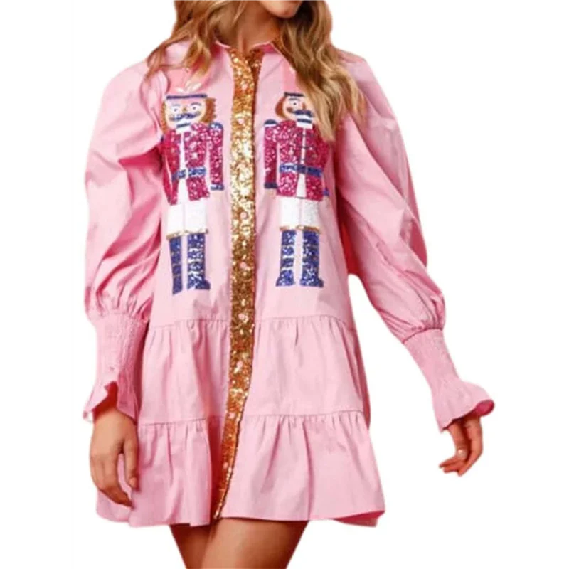 【SEE】ชุดสตรีเสื้อ Nutcracker ชุดเดรสวันหยุดเสื้อสเวตเตอร์ซานต้าเสื้อกันหนาวชุดมินิ