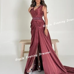 Giggle Satin Off-The-Shoulder Pleating Elegance Prom Gown Saudi Arab Sequin Floor-Length Evening Party Dresses for Women 2024