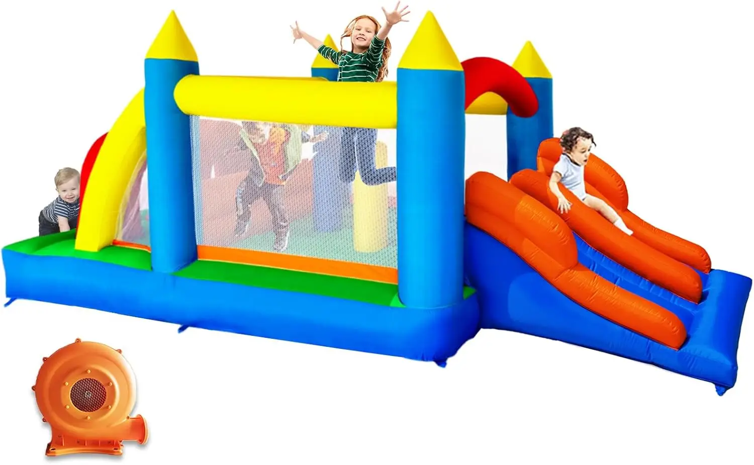 

16.3x7.2FT Kids Inflatable Obstacle Bounce House with Dual Racing Slides, Crawl Tunnels, Climbing, Obstacles, Jumping All in One