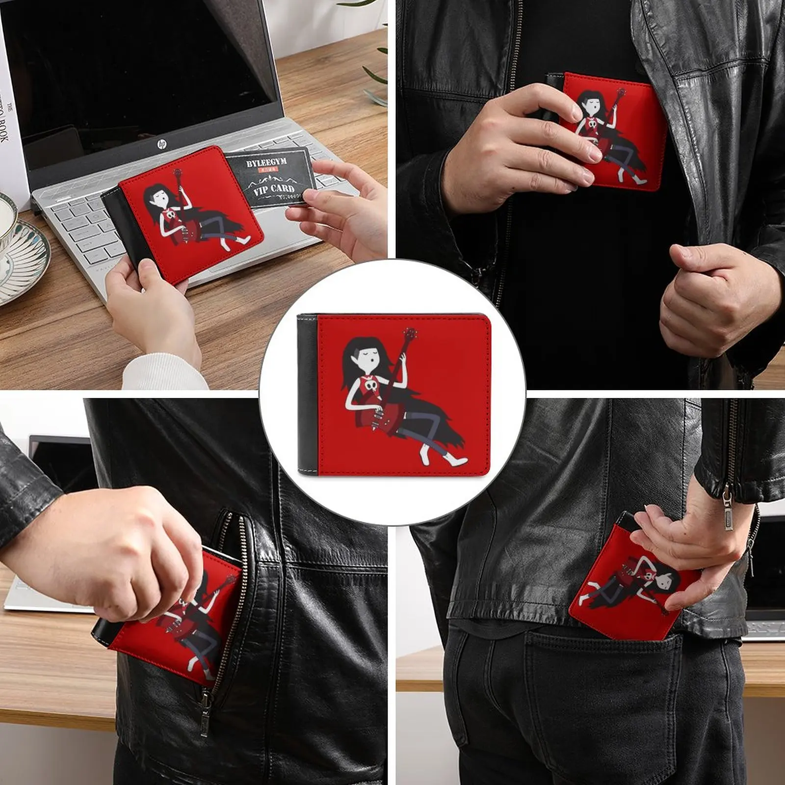 Leather Wallet Men Classic Black Purse Credit Card Holder Fashion Men\'s Wallet Adventuretime The Vampire Queen Vampire Cute