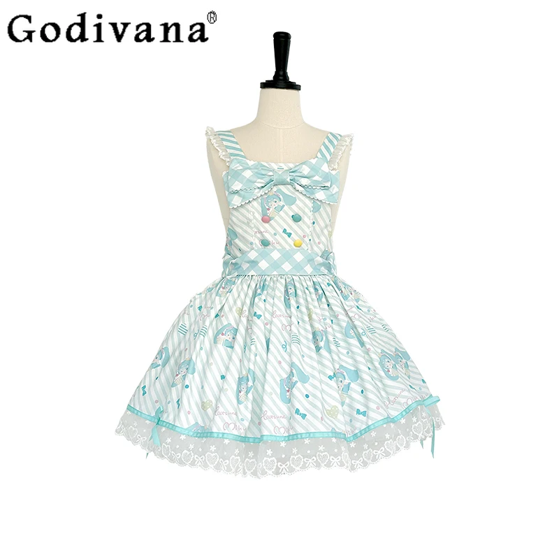 

Sweet Casual Japanese Lolita Dress Women Summer French Retro Bow Plaid Dress Female Sexy Gothic Style Vintage Kawaii Dress