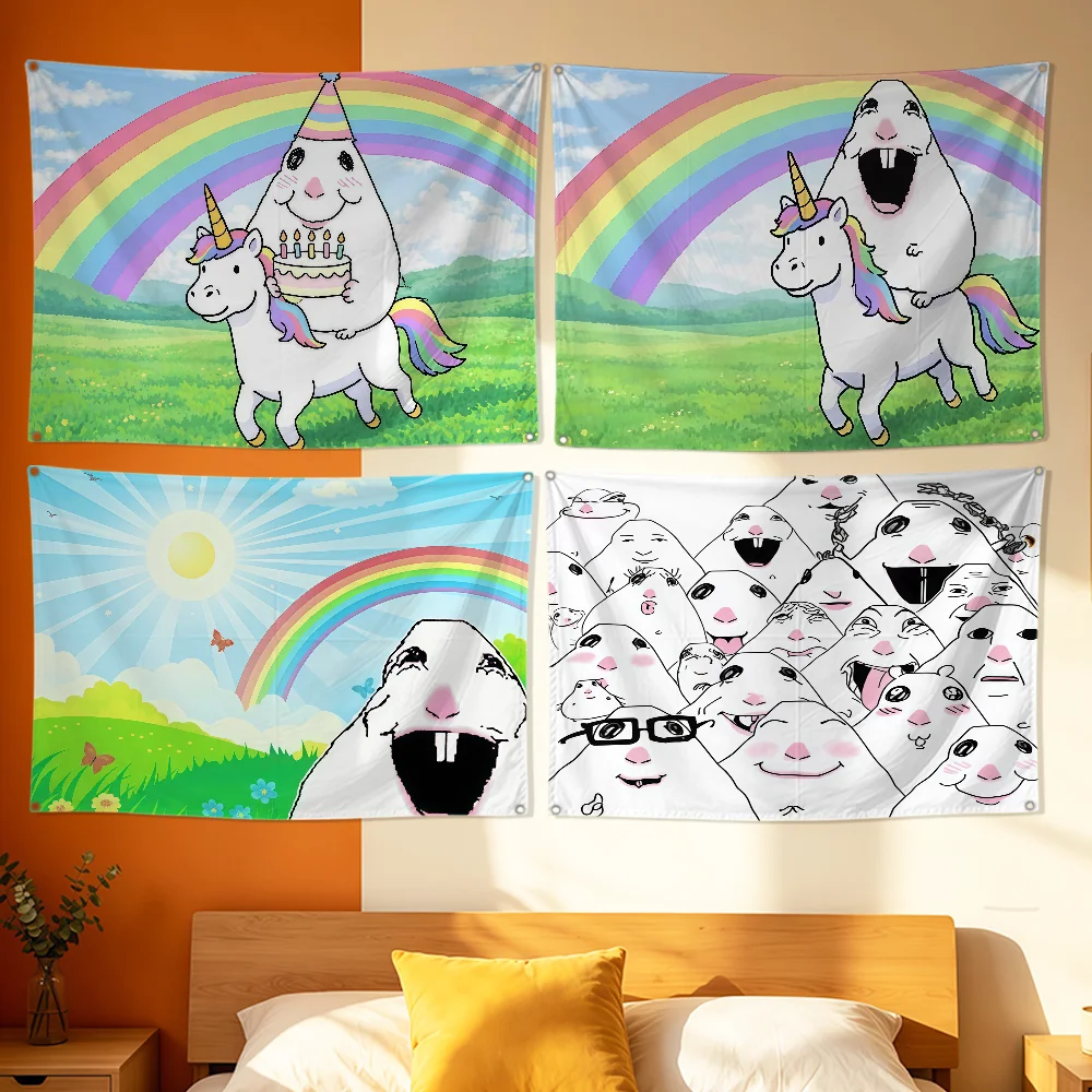 Hamster Meme Sun Shines Funny Flag Polyester Printing Banner For Bedroom Living Bar Garden Garage Wall Art Out Door Decoration