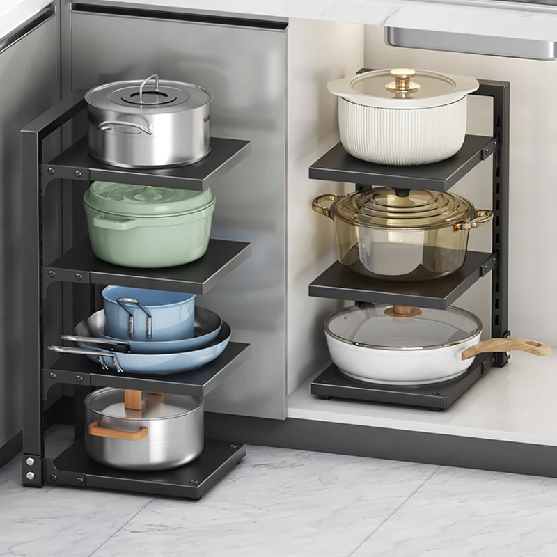 

Adjustable Pot Rack Organizer Kitchen Sink Storage Rack Multi-Layer Cooker Storage Rack For Home Stovetop Cabinets and Pan