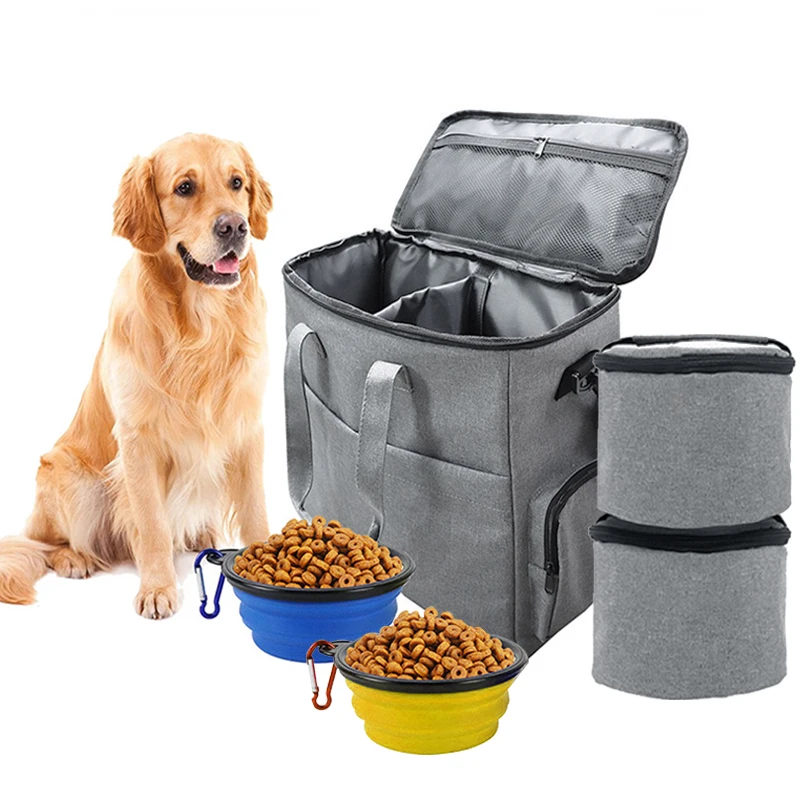 Dog Travel Bag Pet Traveling Camping Set with 2 Food Storage Containers 2x Puppy Feeding Collapsible Water Bowls Dog Accessories