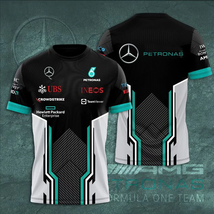 

Summer F1 Race New Mercedes Benz Team Followers 3D Printed Quick Drying Cycling Suit T-shirt Men's Oversized Short Sleeved Shirt