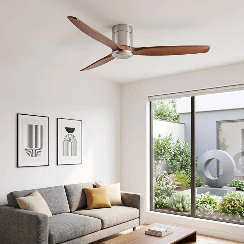 42/52/60 Inch Low Floor Ceiling Fan Light LED 3 Colors Dimmable 20W Remote Control for Bedroom Living Room Indoor