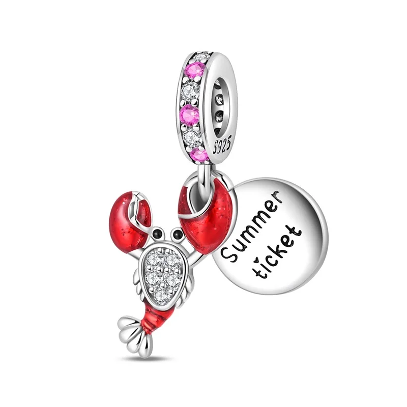 925 Sterling Silver Crayfish Charms Pendant Fit Original Bracelet DIY Women Valentine'S Day Jewelry Gift