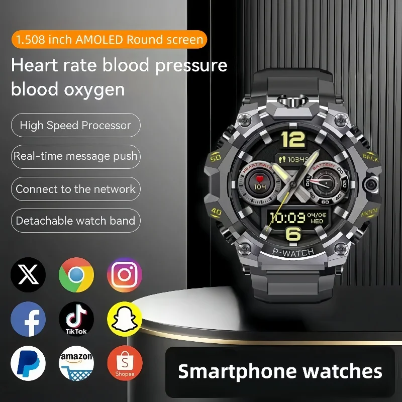 

2025 New Q668 Smart Watch Men HD AMOLED Screen GPS Motion trajectory HeartRate Bluetooth Call 1.508" SmartWatch