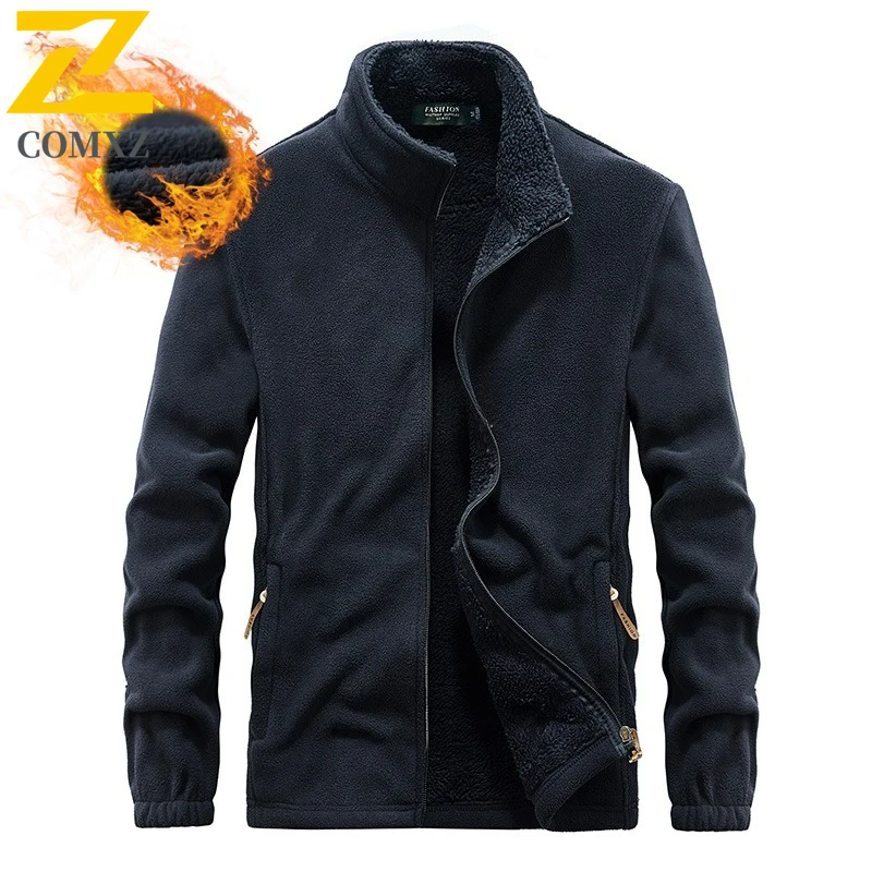 COMXZ Fleece Jacket Fashion Stand Collar Outdoor Sport Warm Coat High Quality Solid Color Slim Windproof Autumn Winter Garment