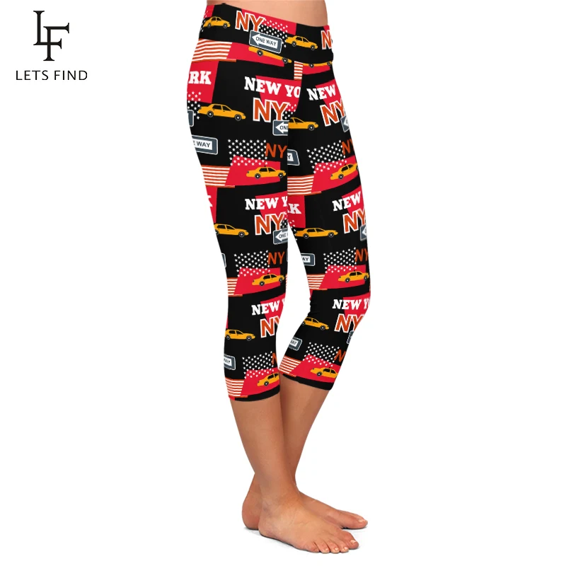 LETSFIND New Arrival wysokiej talii nadruk amerykańskiej flagi kobiety legginsy Capri Fitness elastyczne legginsy połowy łydki 3/4 spodnie