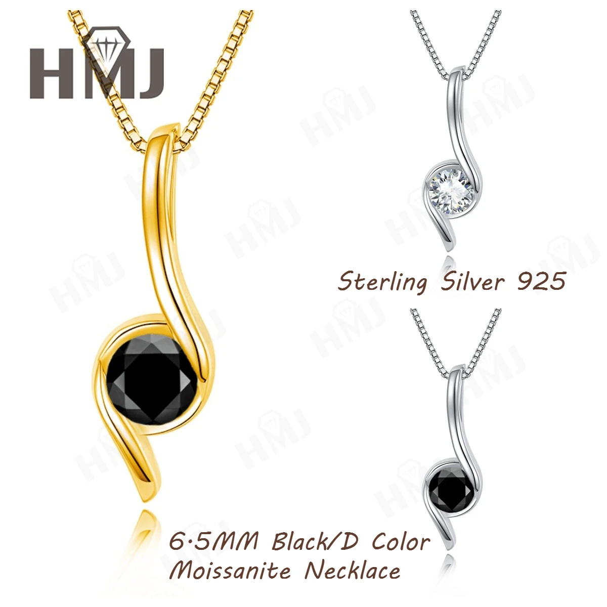

6.5MM Moissanite Necklace Black/D Color Lab Diamon Pendant Sterling Silver 925 GRA Certificate Sparkling Classic for Women Men