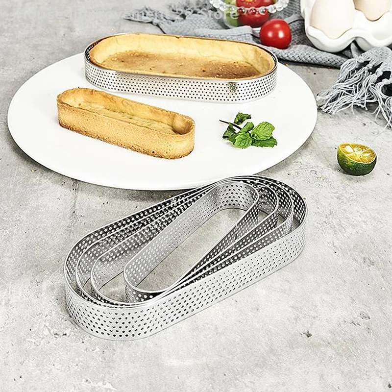 Oval Muffin Tart Rings Stainless Steel Cake Mold Perforated Cake Mousse Mold Cookies Cutter Pastry Quiche Baking Mold