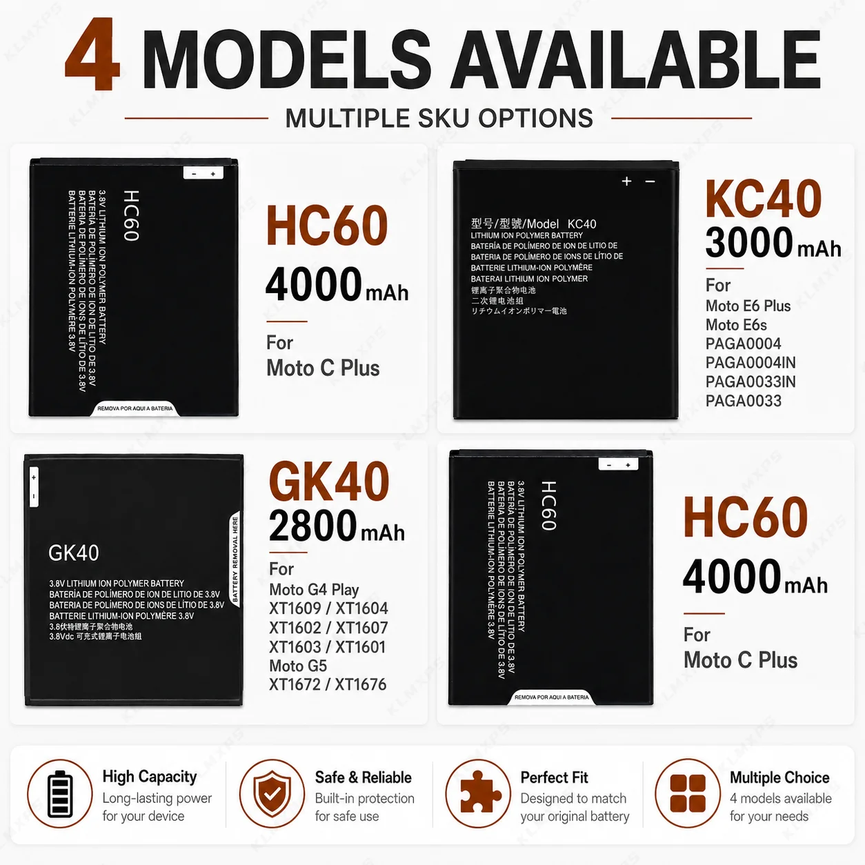 Replacement Phone Battery KC40 HC40 HC60 GK40 For Motorola Moto E6 Plus XT1754 XT1755 XT1758 M2998 C Plus E3 G4 Play