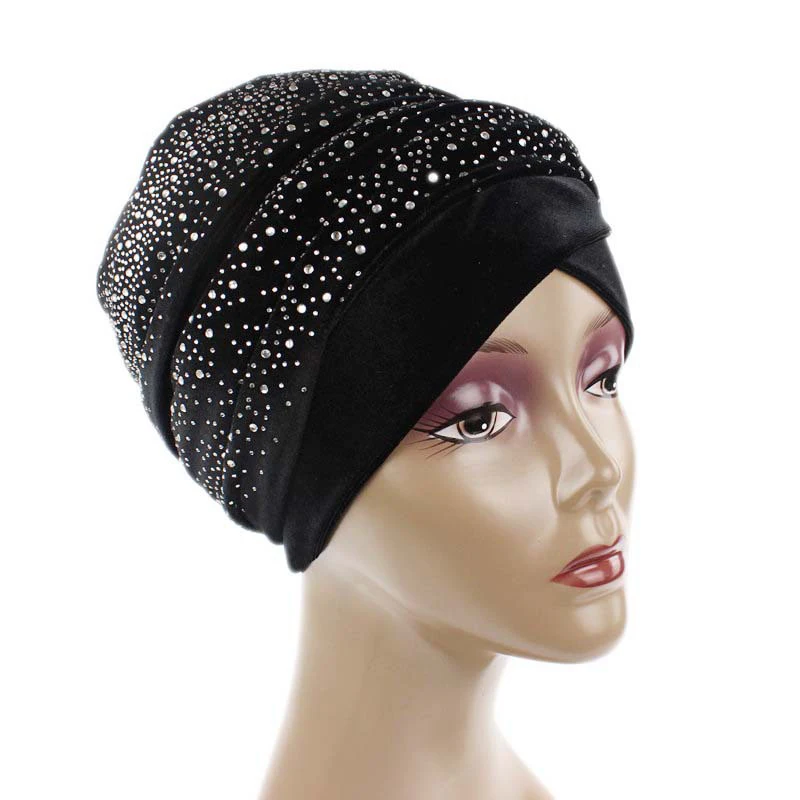 Rhinestone African Head Wraps Scarf Velvet Women's Turban Caps Muslim Headscarf Bonnet Lady Wrap Head Scarves Turbante Mujer