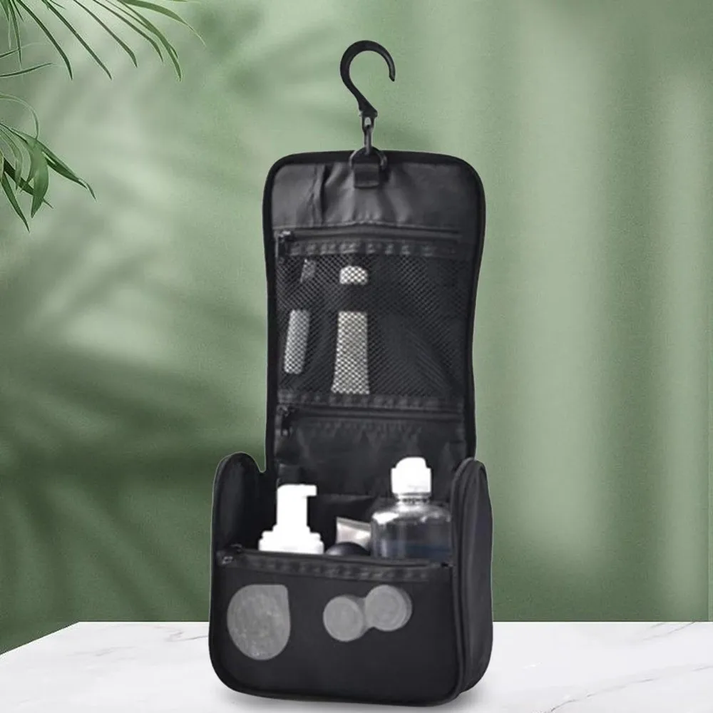 

Foldable Travel Cosmetic Bag Waterproof Large Capacity Carabiner Folding Wash Bag Wet-Dry Compartments Portable Toiletry Bag