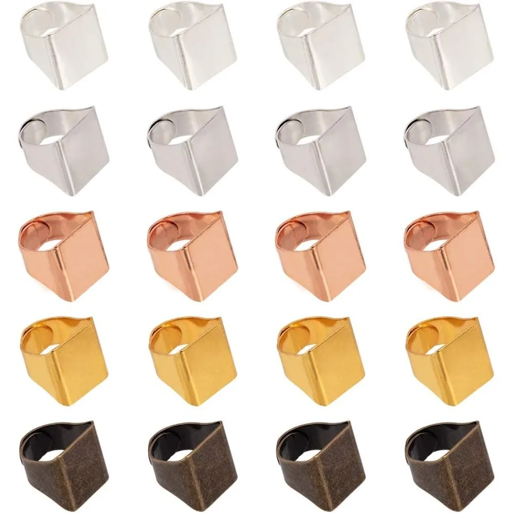 30pcs 5 Colors Brass Ring Blanks Pad Rectangle Ring Pad Adjustable Finger Ring Base for Embellishment Jewelry Making