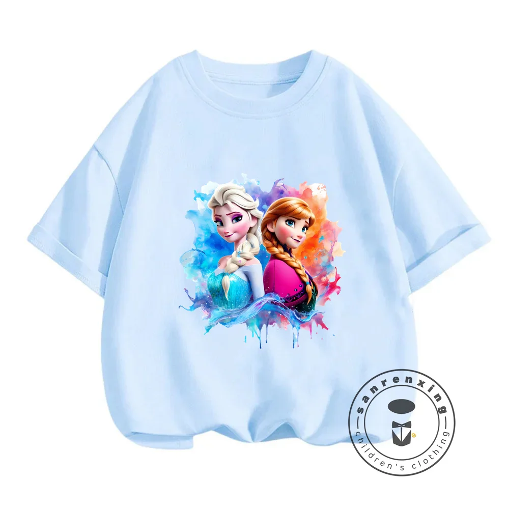 Light and Breezy Disney Elsa Princess Summer T-Shirts Cute Kawaii O-Neck Tops for Boys Girls Ideal for Making a Splash in Style