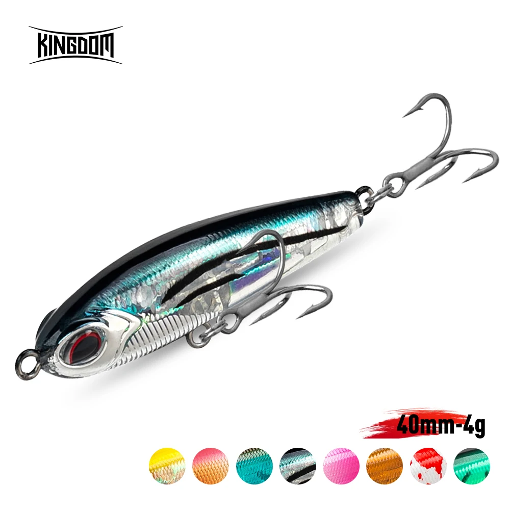 Señuelos de pesca Kingdom, Mini cebos duros tipo lápiz, 40mm, 4g, cebos artificiales de hundimiento lento, aparejos de pesca Wobblers de alta calidad