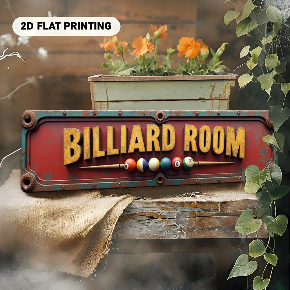Aluminum Billiard Word Wall Art, Modern Metal Sign for Bar Garage Man Cave, Unique 2D Decorative Plaque Holiday Gift