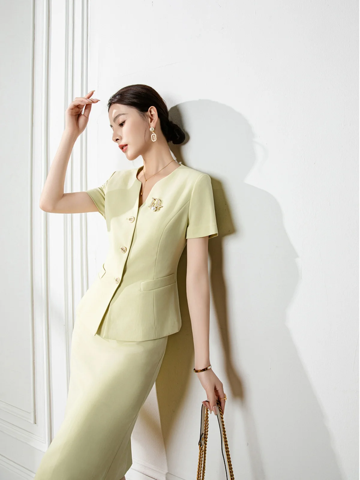 

Slim Fit ort Sve Suit Dr Code Yellow Faionable Commute Workwear Women's Profional Skirt Set Busin Casual