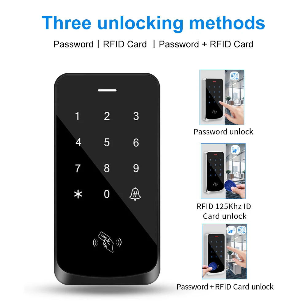 RFID EM 125Khz Access Control Keypad Backlight Touch Screen Door Access Controller 2000user Wiegand Card Reader Door Lock Opener