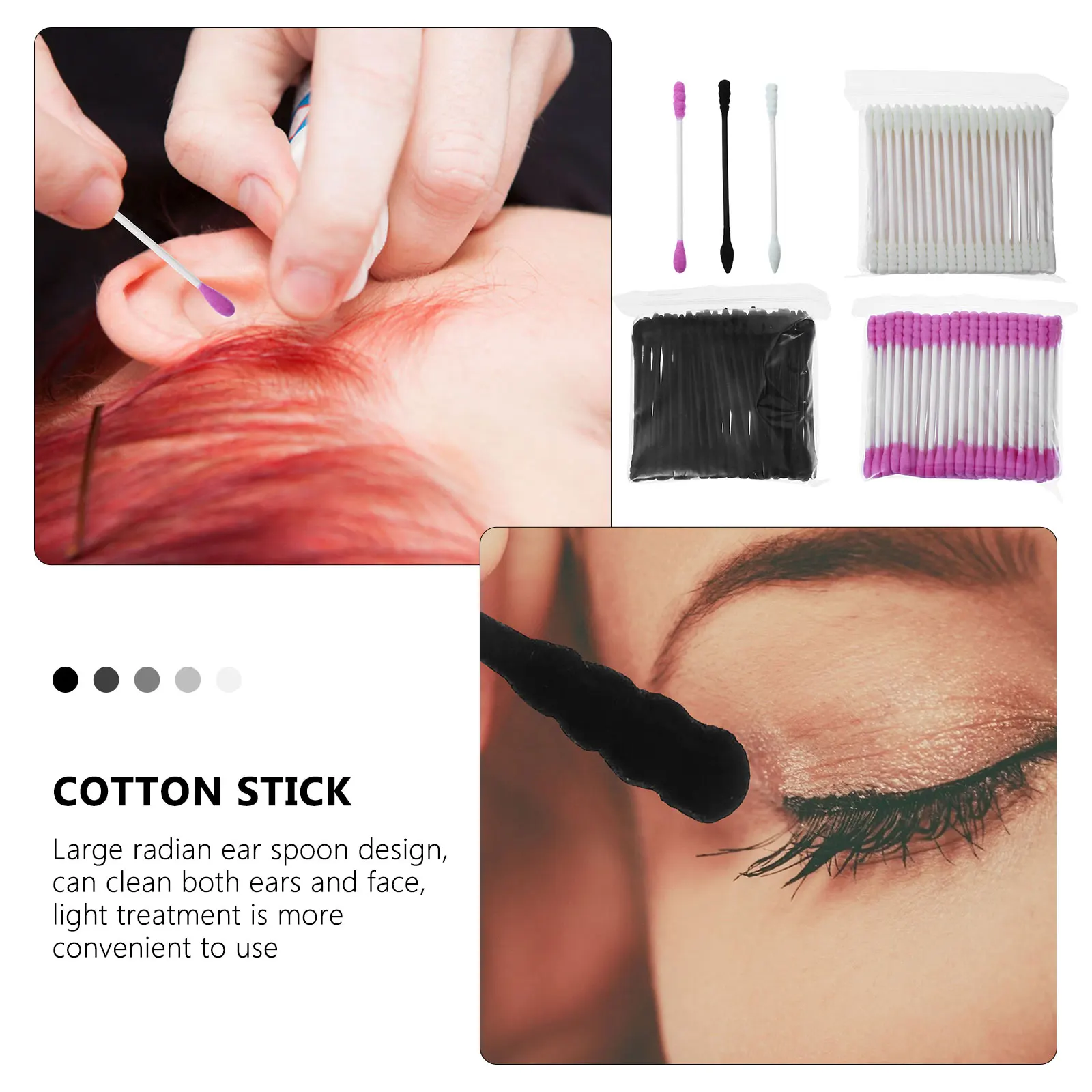 3 قطعة 3 عبوات من مسحات عصا القطن برأسين، مسحات تنظيف حلزونية فائقة الامتصاص، أداة توزيع الأذن بمقبض طويل