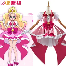 Go! Princess Pretty Cure Cure Flora Cosplay Costume Lovely Girl Pink Dress Uniform  Halloween Party Role Play Outfit