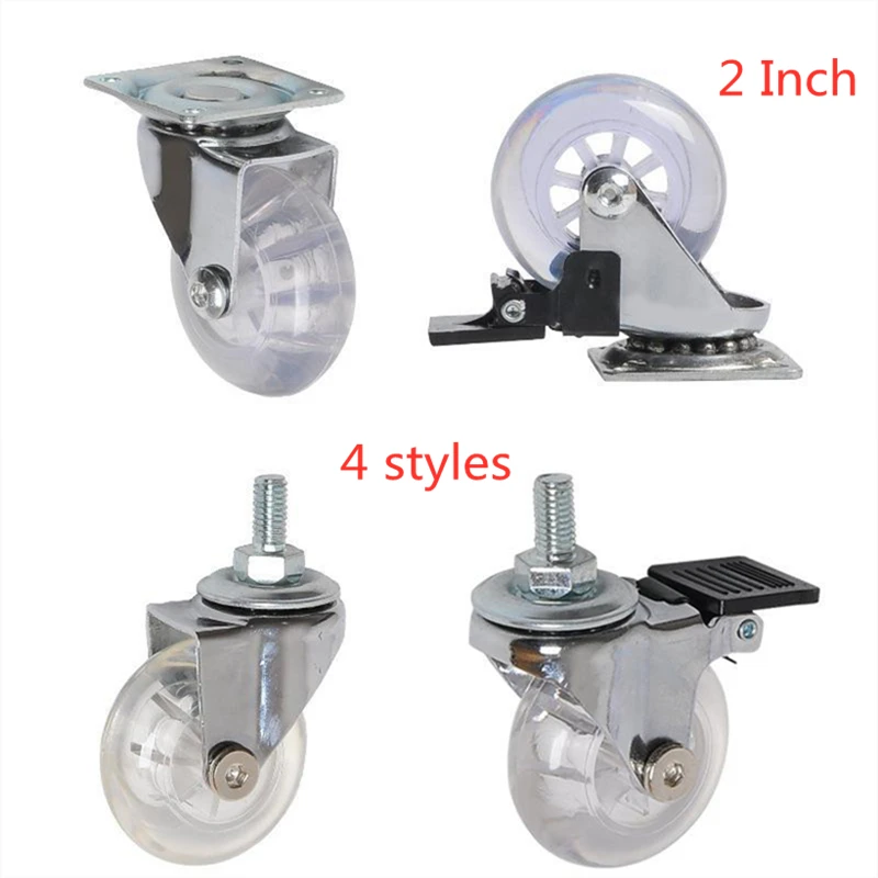 

5 Pcs/Lot 2 Inch Casters Pu Transparent Crystal Wheel With Brake Furniture Universal Multi Specification Cabinet Pull