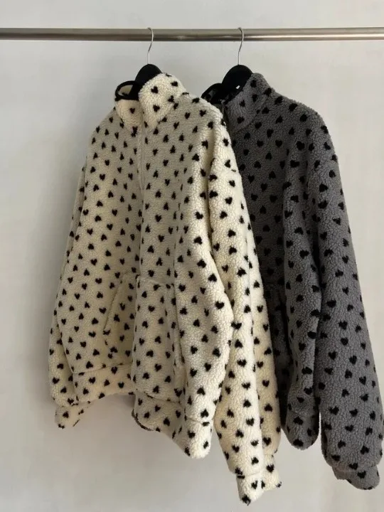 Winter Vintage Sweet Heart Young Looking Stand Collar f Zip Loose Versatile Furry Sweatirt Women's Korean Sle Lazy Top