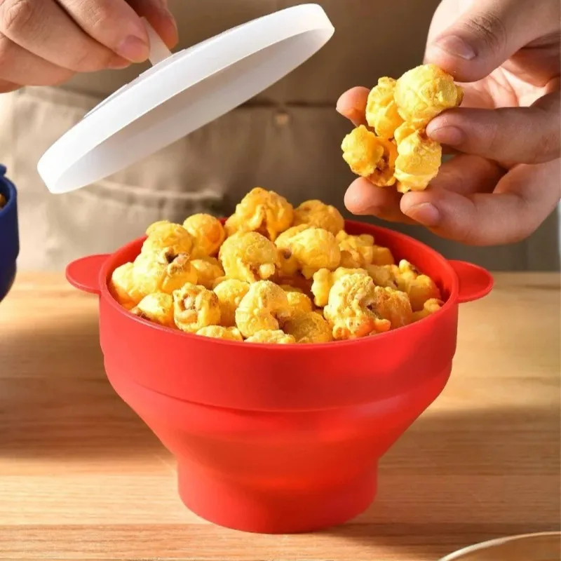 Collapsible Silicone Microwave Popper Popcorn Maker with Lid Microwave Popcorn Bowl Chips Fruit Bowl Multifunction DIY Bowl
