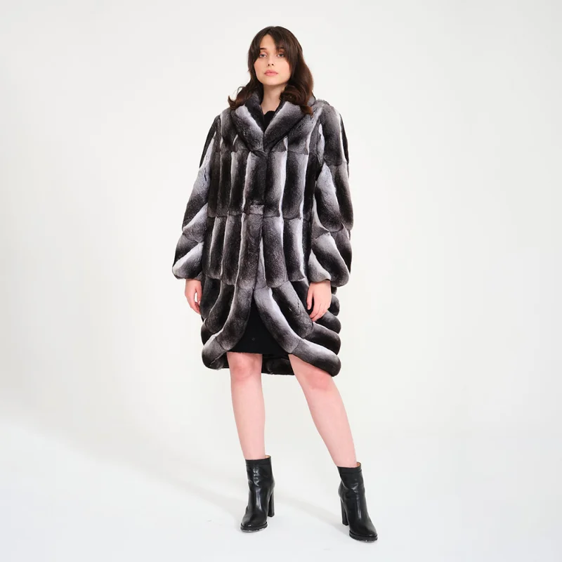 Natural Furry Genuine Chinchilla Fur Outertwear Lady Winter Fashion Thicken Luxury Coat Women Casual Black Real Fur Jacket