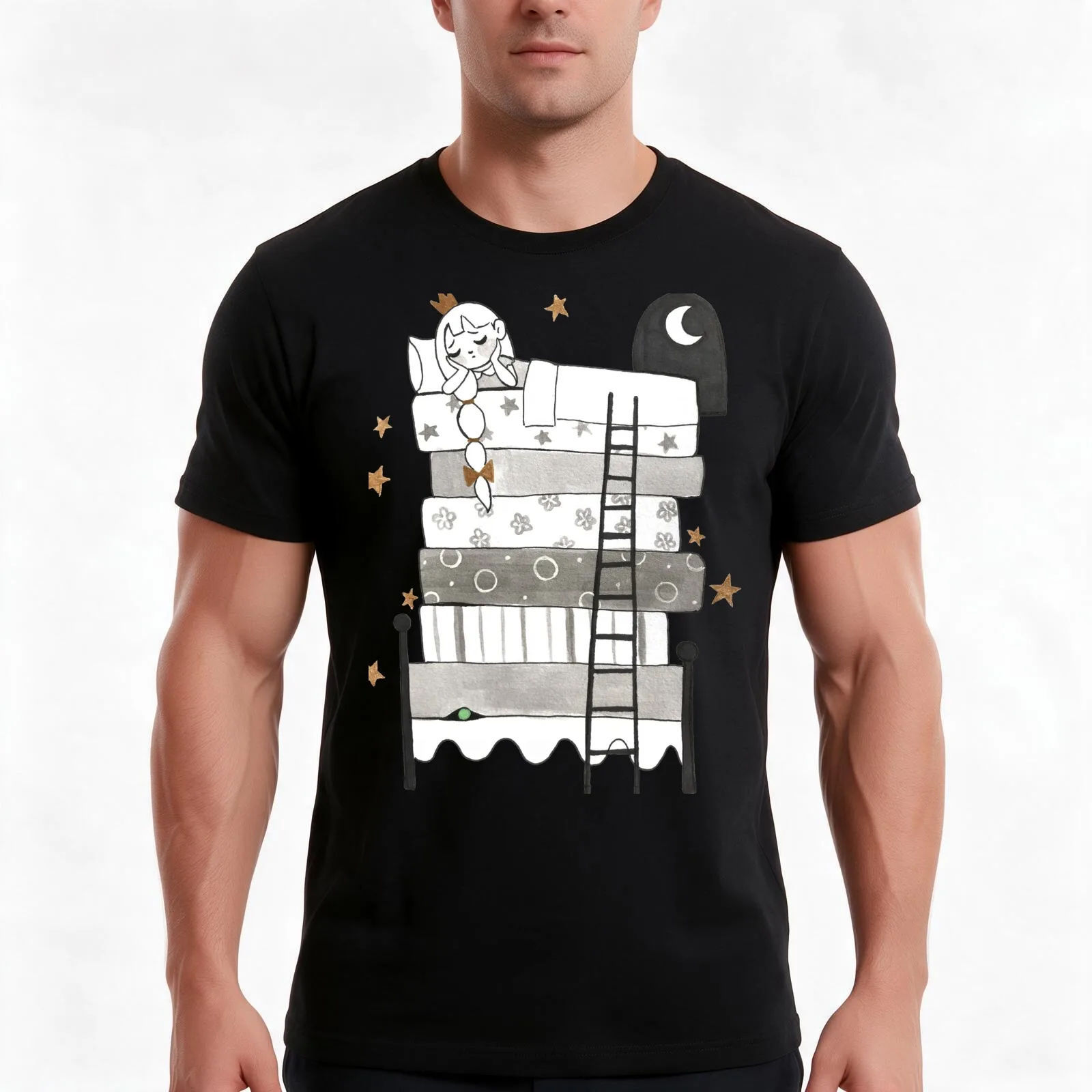 Princess and the Pea T-Shirt, Summer Casual Cotton Tee, Oversized Streetwear Tops, Vintage Graphic Print, Loose Fit Short Sleeve