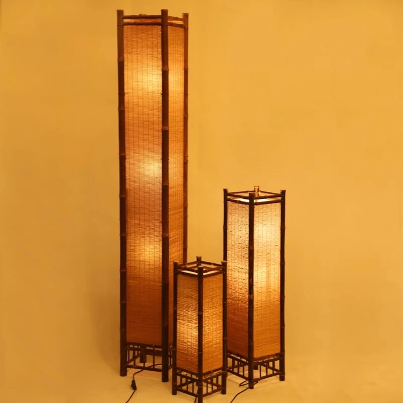 

Japanese Handmade Bamboo Curtain Floor Lamp Led Art Decor Living Room Teahouse Office Restaurant Bar Study Office Standing Light