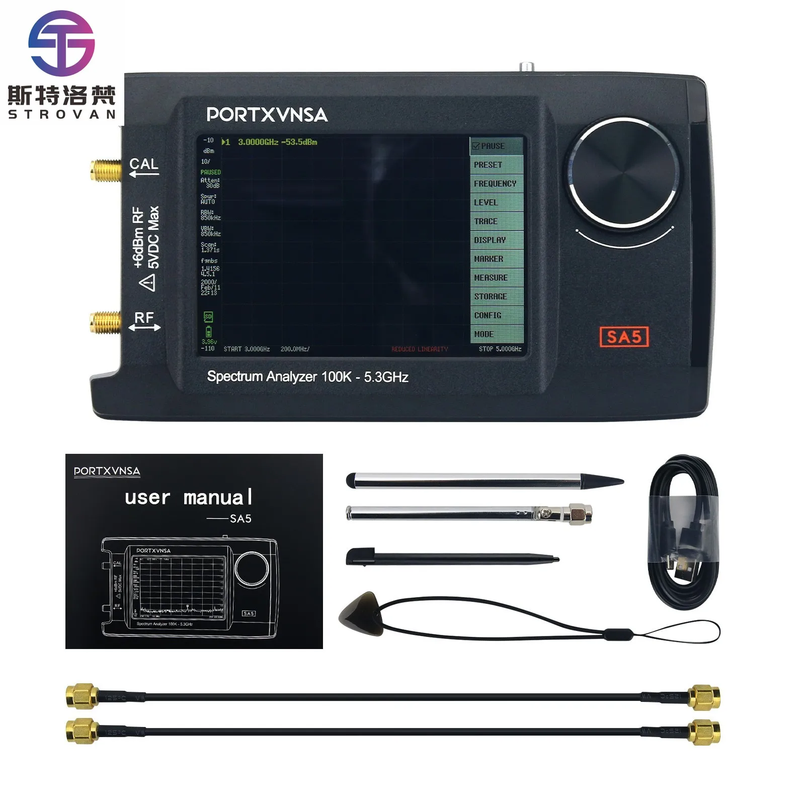 

SA5 100K-5.3GHz Handheld Spectrum Analyzer Signal Generator with 4" IPS LCD (with 32G Memory Card)