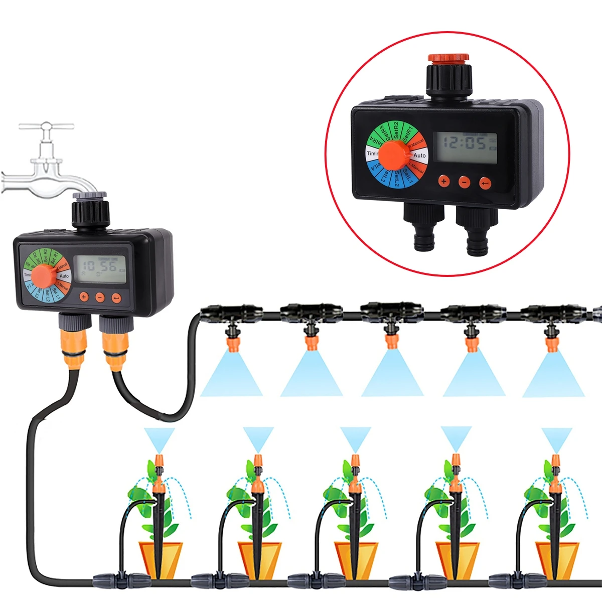 Rain Sensor 2-Outlet Digital Electronic Water Timer 1/2