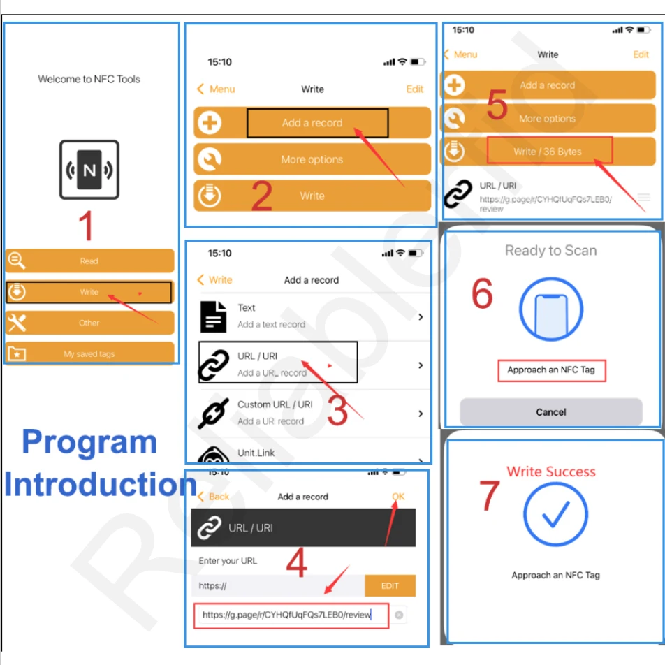 Cartões de avaliação do Google padrão NFC Instagram Android/iPhone Tap URL Escrevendo cartões de avaliação de negócios sociais