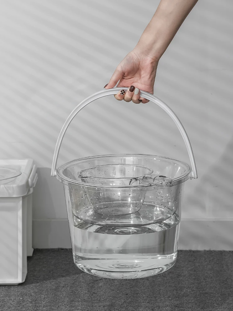 

Прозрачное пластиковое ведро для стирки, переносная ванна, емкость для хранения воды, для студенческого общежития, с роскошной крышкой, бытовой инструмент