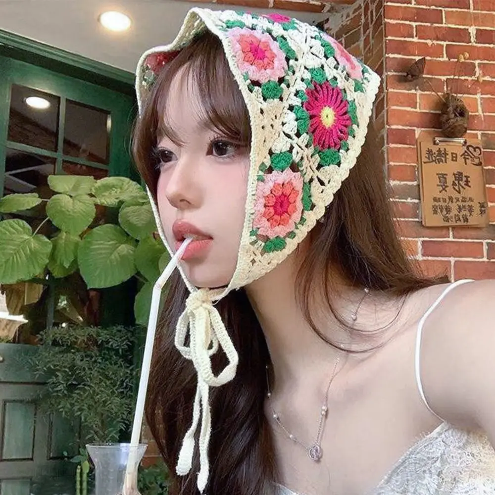 أربطة رأس منسوجة كروشيه للنساء ، وشاح رأس لطيف ، إكسسوارات شعر مرنة واسعة ، موضة