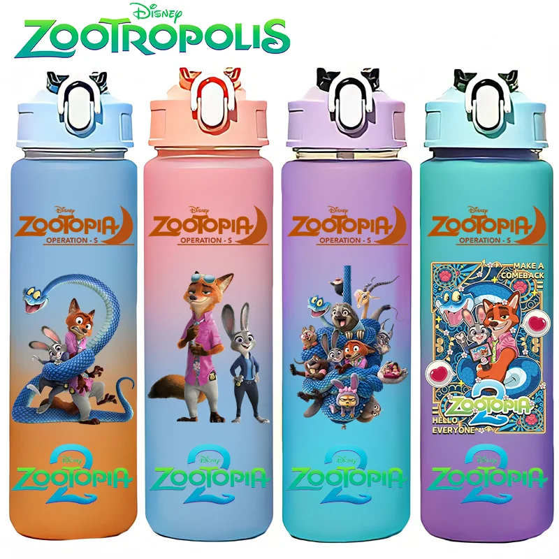 750ML Zootopia 2 dégradé couleur tasse d'eau Disney Gourde Nick Wilde Judith Laverne Hopps bouteille Zootropolis tasse à boire en plastique