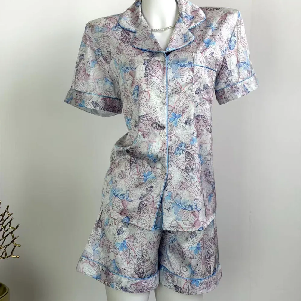 

Комплект пижамы с коротким рукавом для женщин, с принтом бабочек, 2 предмета, для сна и дома, сексуальная домашняя одежда, летняя