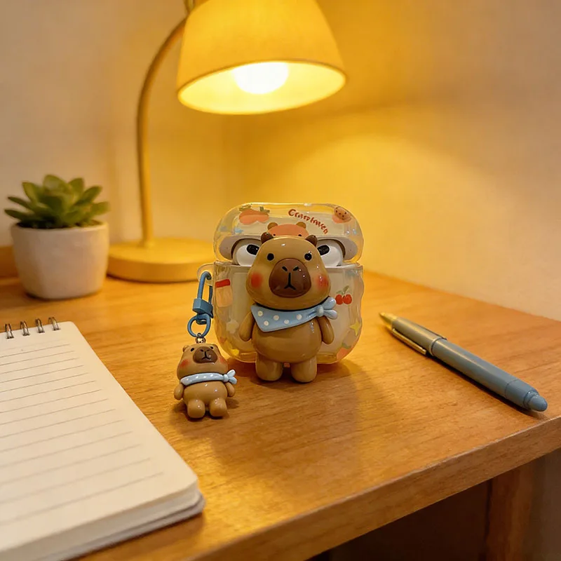 

Suitable for AirPods Capybara 3D Doll Keychain AirPods Case Cute Cartoon Clear Earphone Cover Shockproof Protective Case Kawaii