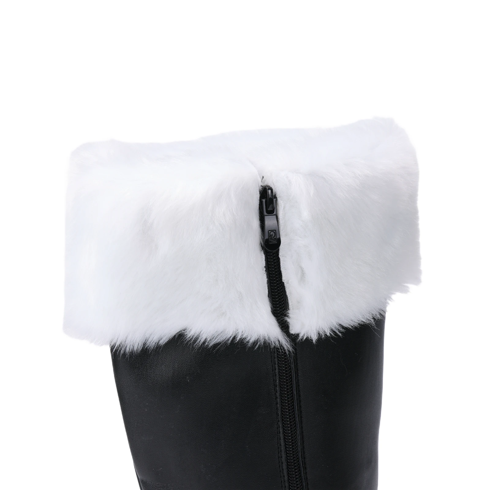 Männer Weihnachten Weihnachtsmann Stiefel Schwarze Stiefel Breite Wade mit weißem Fell Seitlicher Reißverschluss Halloween Kostüm Cosplay Schuhe