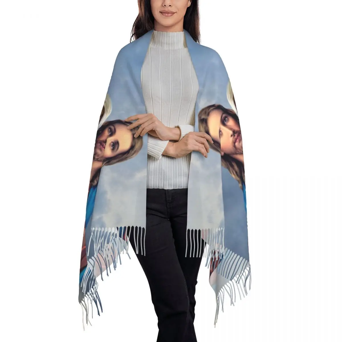 Personalized Print Sacred And Immaculate Hearts Scarf Women Men Winter Warm Scarves Catholic Jesus and Mary Shawls Wraps