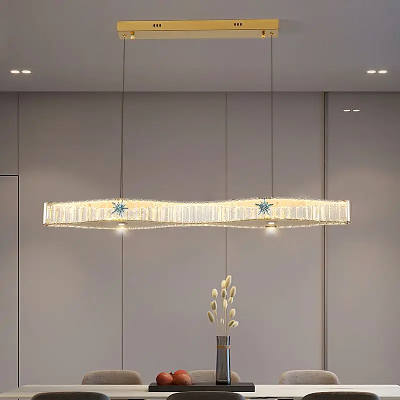 Modern Luxury Long Crystal Chandelier for Kitchen Dining Table Living Room Pendent Lamp Indoor Lighting Hanging Light Fixture