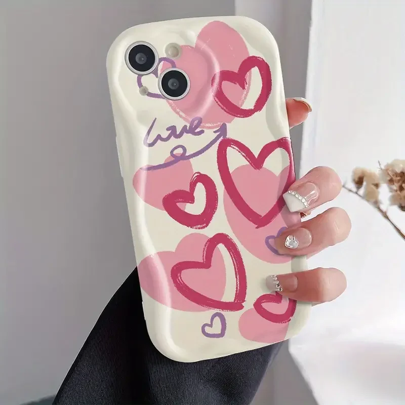 Curly Wave Edge Cream Loving Heart Case For iPhone 11 12 13 14 15 16 Pro Max XS X XR 7 8 Plus SE 2020 2022 SE2 Silicone Phone Co