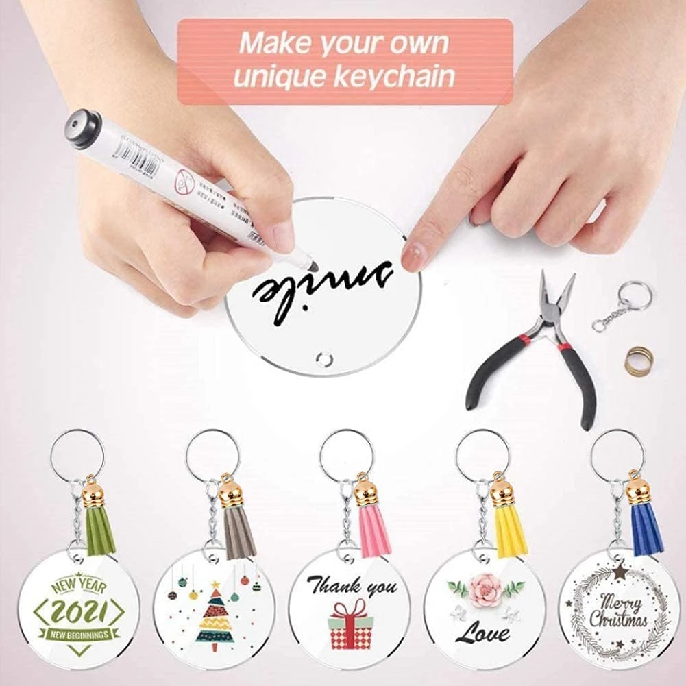 Acrylic Keychain Blanks,36Pcs Acrylic Blanks,36Pcs Keychain Tassels,36Pcs Key Chain Rings and Jump Ring for DIY Keychain