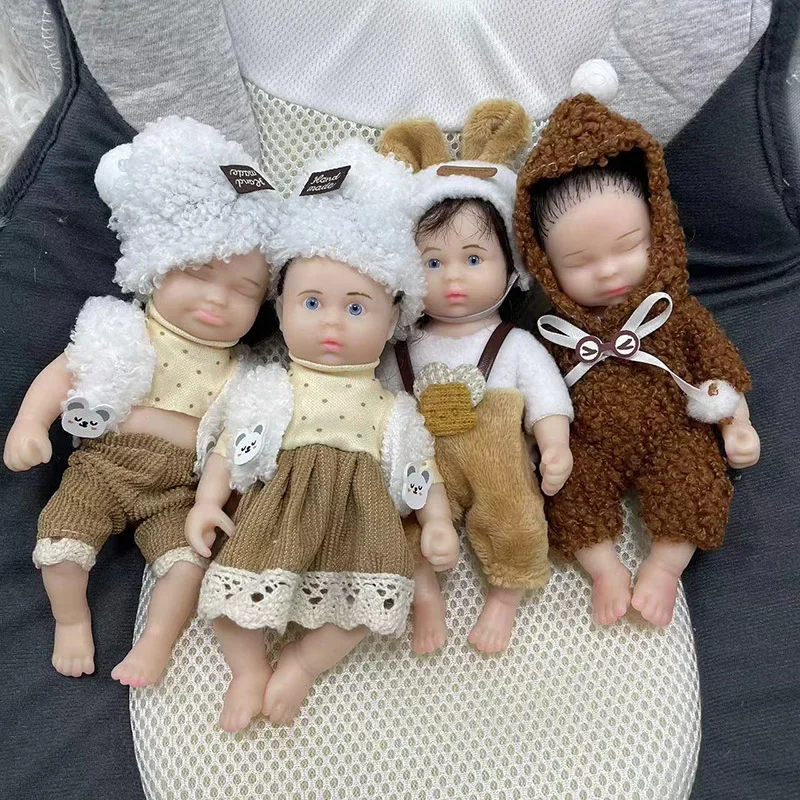 7Inch soft solid Full Body Silicone Reborn Doll with Rooted Black Hair Lifelike Stretchable Real Picture juguetes para niños