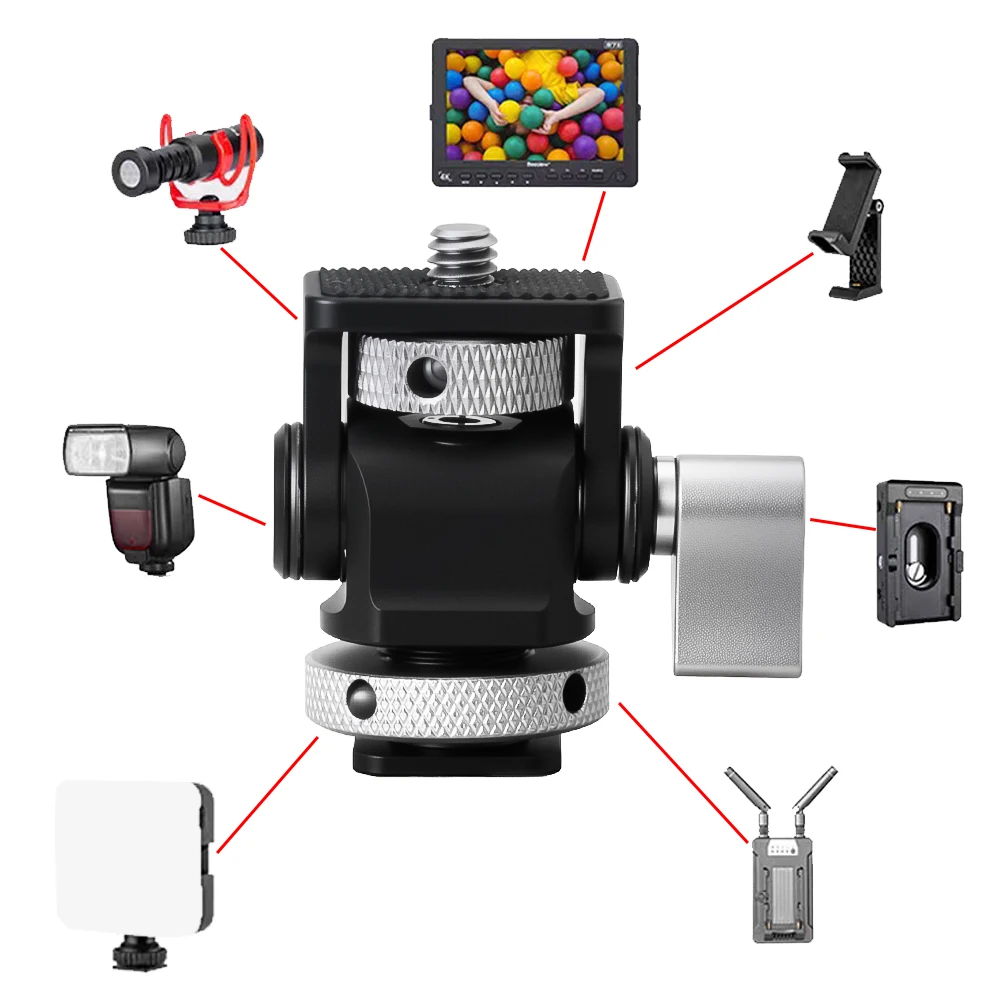 sgrium DSLR Camera Clamp Adjustable Monitor Mount with Cold Shoe Anti Twist 1/4" Screw for Monitor Flash Light DIY Attachmen